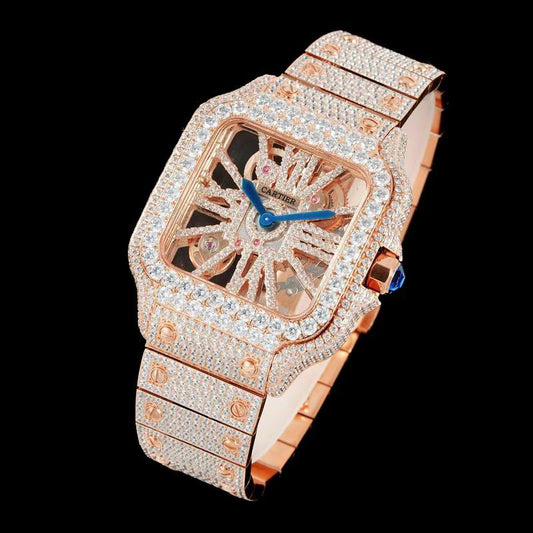 Cartier Santos Skeleton Full Iced